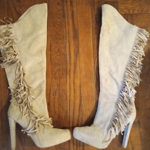 Qupid Tan Fringe High Heel Boots